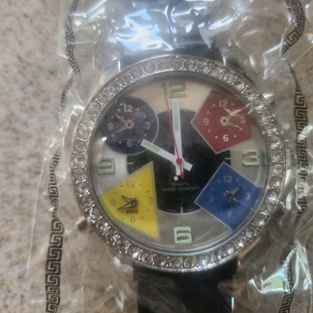 Abstract 5 Time Zones w/ Leather Band, Quartz Face, Stainless Steel (READ) - Picture 3 of 6